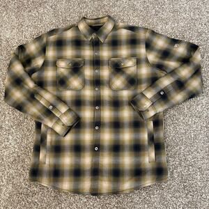 KUHL Joyryder Mens Sherpa Lined Plaid Shirt Jacket Olive Snap Front Med Pockets